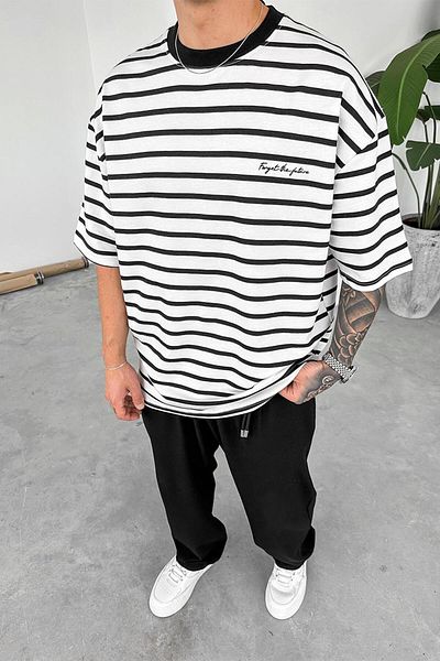 HAFKAGİYİM Λευκό Forget ριγέ μπλουζάκι Oversize
