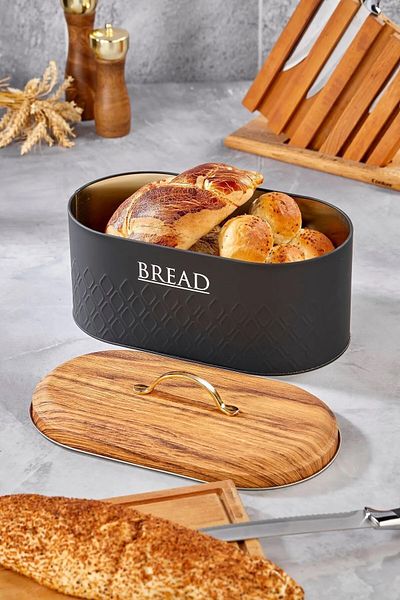 sizinsepetiniz Bamboo Look Cover Metal Bread Bowl (New Patterned)