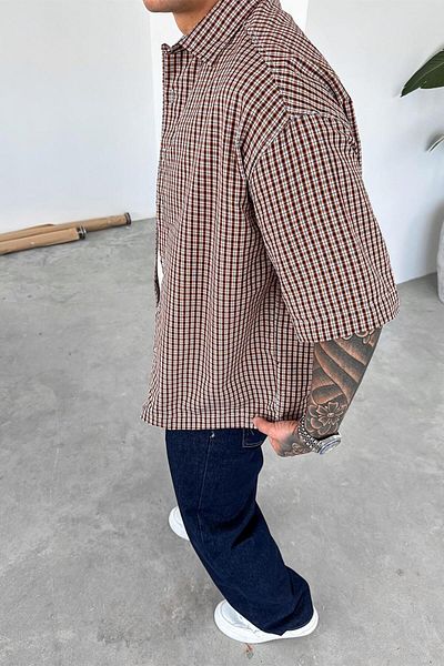 HAFKAGİYİM Red Plaid Patterned Oversize Shirt