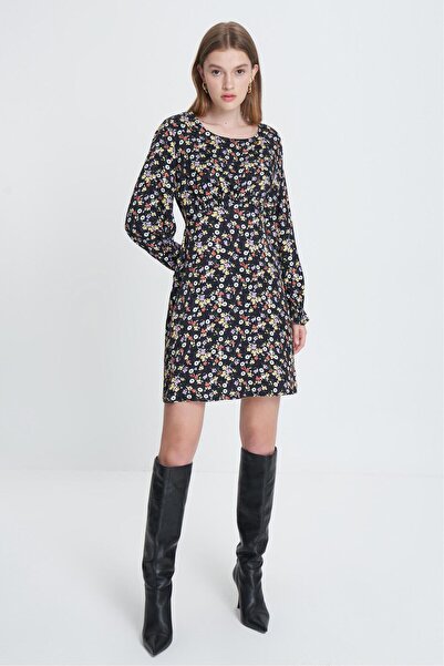Mudo Men's Multi Color Floral Patterned Long Sleeve a Form Mini Dress