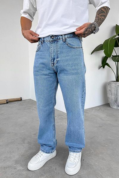 HAFKAGİYİM Light Blue Soft Gradient Premium Baggy Trousers