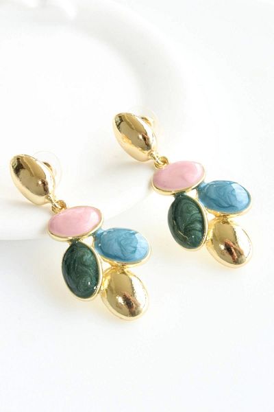 Leo'Stone Enameled Colorful Dangle Multi Leaf Motif Design Does Not Tarnish or Discolor Women's Steel Earrings