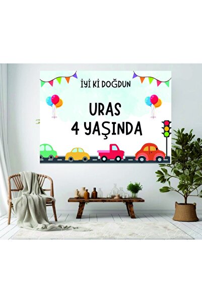 Home Kişiye Özel Arabalı Sevimli Doğum Günü Happy Birthday Afiş Duvar Pankart...