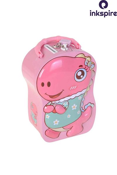 inkspire Cute Pink Dinosaur Figured Metal Locking Piggy Bank 18X12X8 cm
