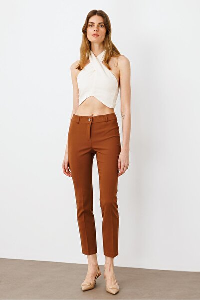 Moda İlgi Modailgi Arka Cep Detaylı Dar Paça Pantolon Taba