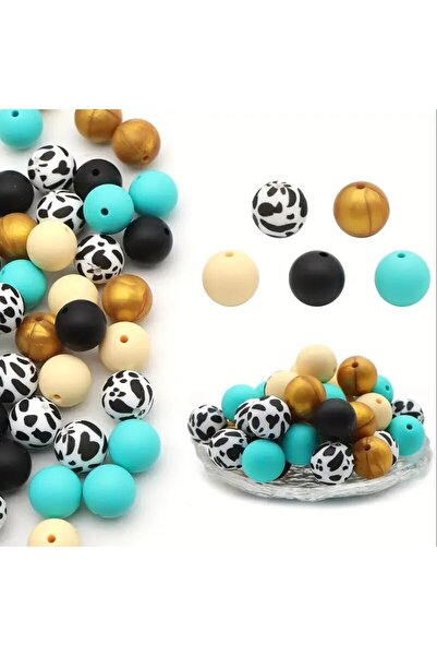 Choice 45 قطعة من خرز السيليكون بطبعة جلد النمر مقاس 15 مم، خرز دائري فضفاض ل...