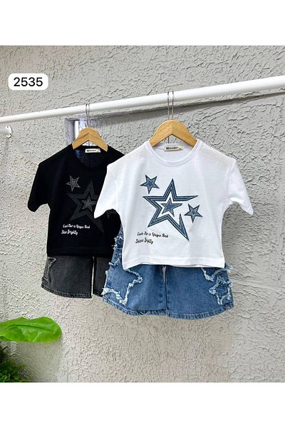 sinmm SET DE 2 PIECE BLU-ALB CU DETALII DE BRODARE STELE PENTRU FATĂ