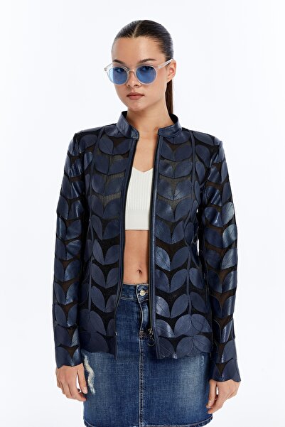 CE-YIL DERİ ÜRÜNLERİ KADIN YAPRAK DESEN HAKİKİ DERİ CEKET