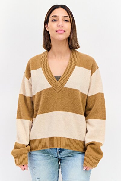 Esprit Women V Neck Yarn Dye Sweater, Multicolor