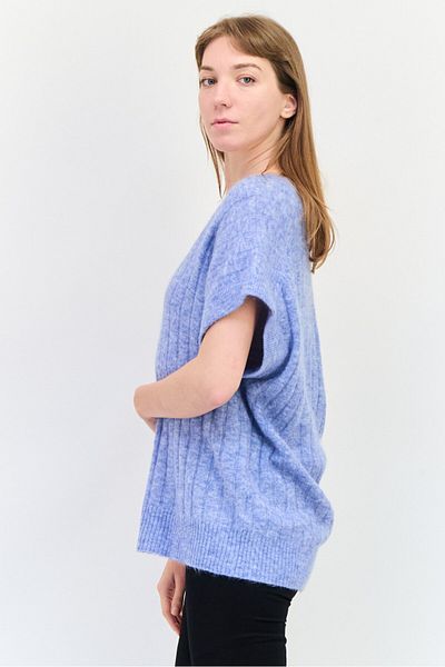 Esprit Women Oversized Fit V Neck Knitted Sweater, Slate Blue