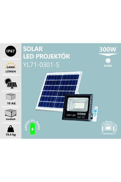 Noas Solar Led Projektör 300w Beyaz Solar Panel