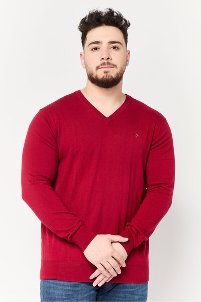 Harmont & Blaine Jeans Men V-Neck Embroidered Logo Sweater, Red