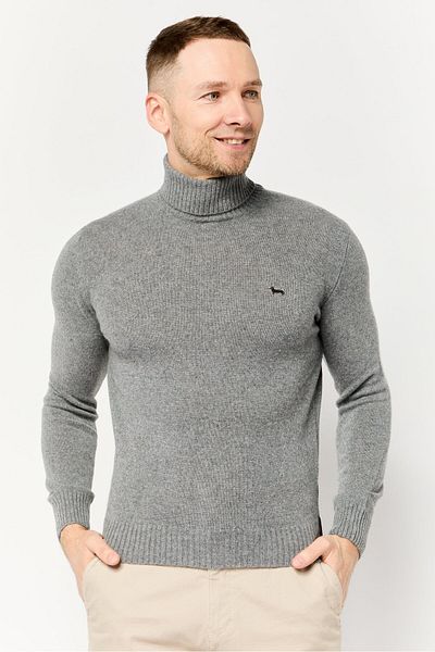 Harmont & Blaine Men Turtle Neck Long Sleeves Embroidered Logo Sweater, Light Grey