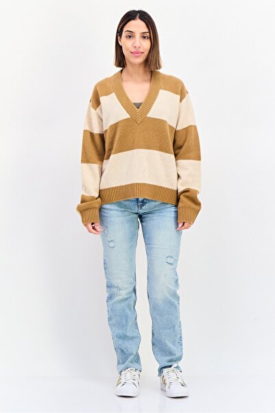 Esprit Women V Neck Yarn Dye Sweater, Multicolor