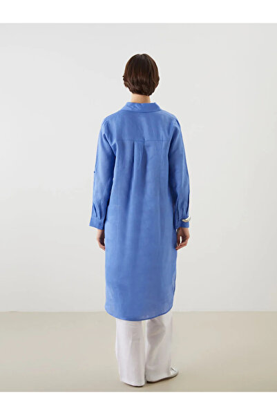 LC Waikiki LCWAIKIKI Classic Mavi Keten Kadın Gömlek Tunik