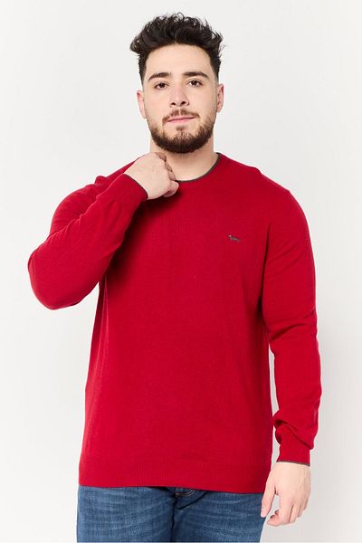 Harmont & Blaine Men Crew Neck Long Sleeve Brand Logo Sweater, Red