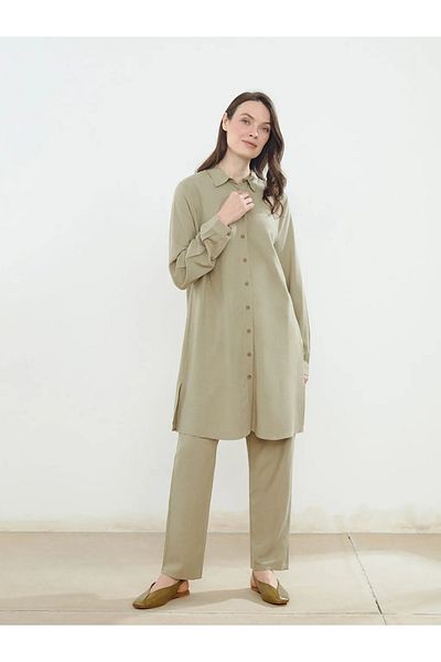 LC Waikiki Lcw Grace Khaki Linen Blended Women's Shirt Tunic
