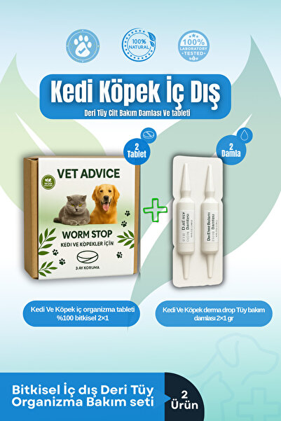 vet advice Kedi Köpek Iç Dış 2'li Bitkisel Tabet Damla Set Parazit&herbal Formül