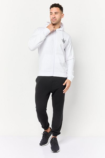 Maserati Men Brand Logo Long Sleeves Hoodie, White