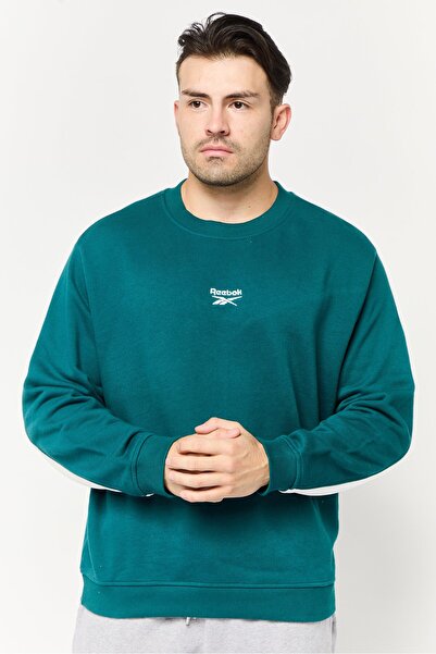 Reebok سويت شيرت رجالي رياضي بأكمام طويلة مناسب للأنشطة الخارجية، لون أخضر مزرق