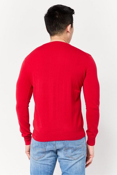 Harmont & Blaine Men V-neck Long Sleeve Embroidered Logo Sweater, Red