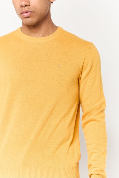Harmont & Blaine Jeans Men Crew Neck Embroidered Logo Sweater, Mustard