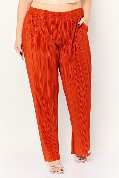 The Giving Movement Women Regular Fit Ribbed Wide Leg Pants, Rust