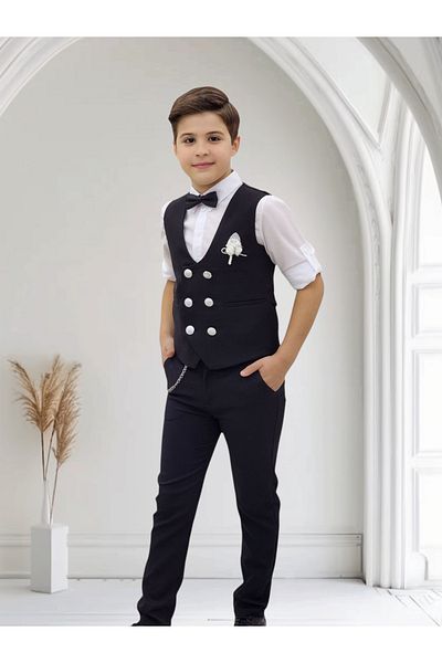 N.S.K NEWSTAR KİDS Boy's Suit with Vest, Shirt and Trousers with Accessories
