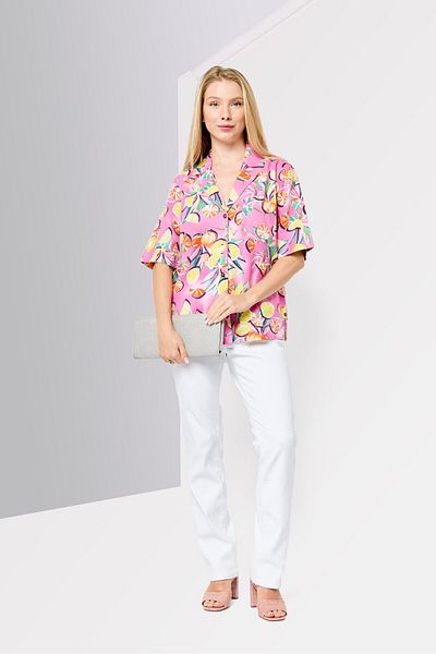 Scotch & Soda Women Noched Collar Short Sleeve Allover Print Shirt, Multicolor