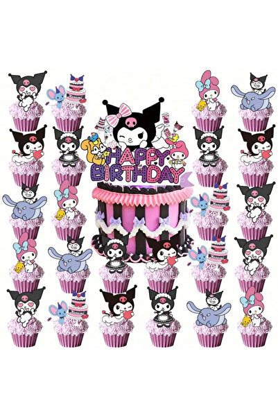 So Iconic 25 Parça Kuromi ve Arkadaşları Doğum Günü Pastası ve Cupcake Süsleri