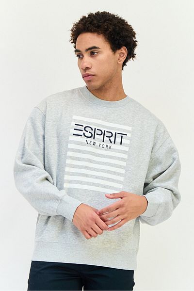 Esprit Men Crew Neck Long Sleeves Embroidered Sweatshirts, Grey