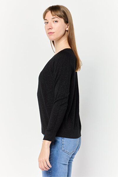 Levi's Women Round Neck Long Sleeves Metallic Print Sweaters, Black
