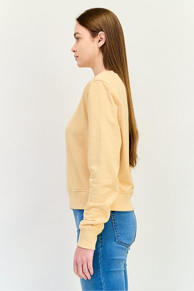 Monki Women Round Neck Long Sleeves Solid Padded Shoulders Sweatshirt, Peach