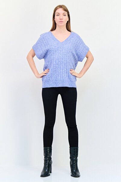 Esprit Women Oversized Fit V Neck Knitted Sweater, Slate Blue