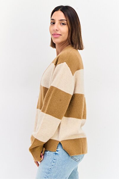 Esprit Women V Neck Yarn Dye Sweater, Multicolor