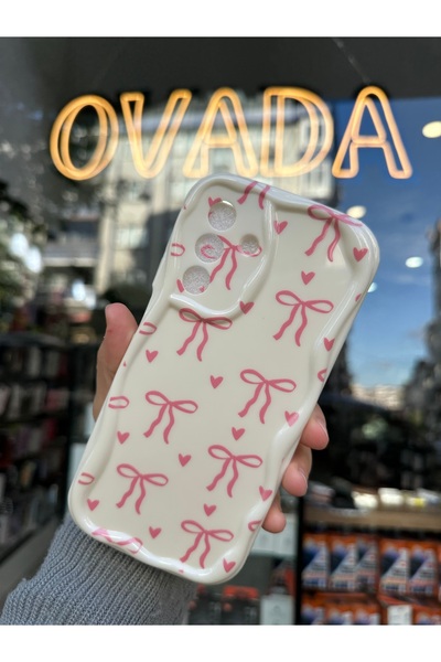 OVADA SAMSUNG GALAXY A36 Uyumlu Kamera Korumalı Dalgalı Kenarlı Kalp ve Kurdele Baskılı Silikon Kılıf