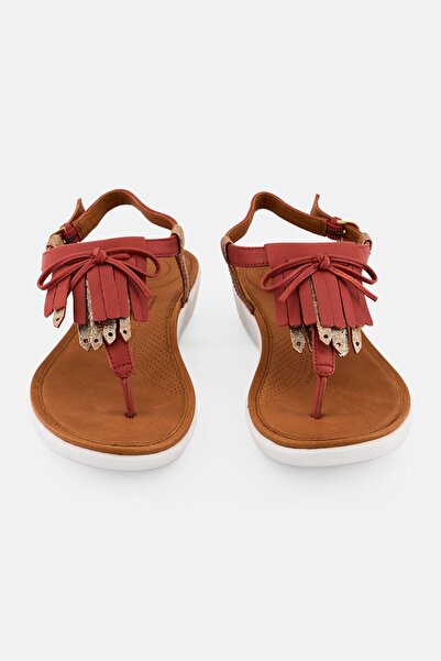 Fitflop Women Tia Fringe Toe Adjustable Buckle Closure Sandals, Rose Red