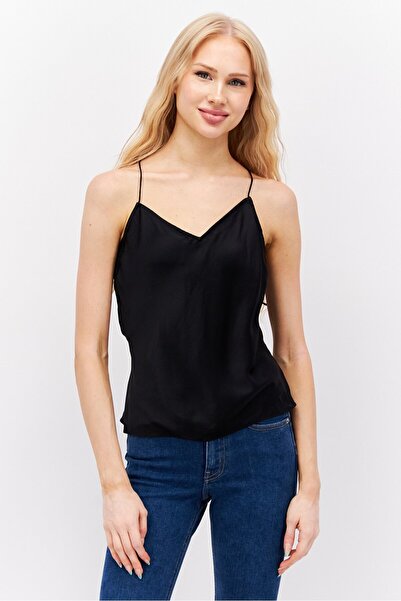 Calvin Klein Women V Neck Sleeveless Plain Top, Black