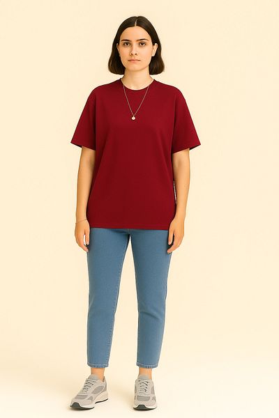 INFLUYENTE Women's Oversize Modal Fabric Comfortable Fit Crew Neck Vibrant Color Silky Feel Basic T-Shirt