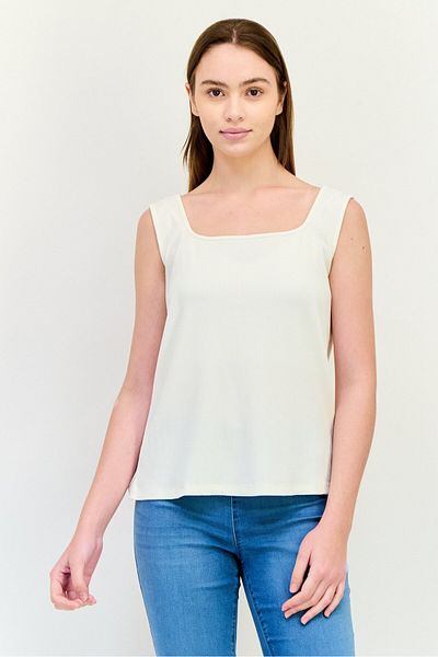 NA-KD Women Squared Neck Sleeveless Ribbed Tank Top, White