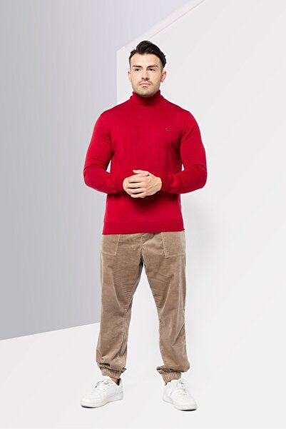 Harmont & Blaine Men Turtle Neck Long Sleeves Embroidered Logo Sweater, Red