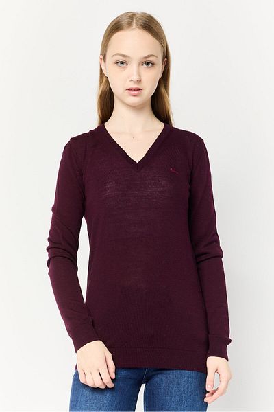 Harmont & Blaine Women V-neck Embroidered Logo Sweater, Maroon