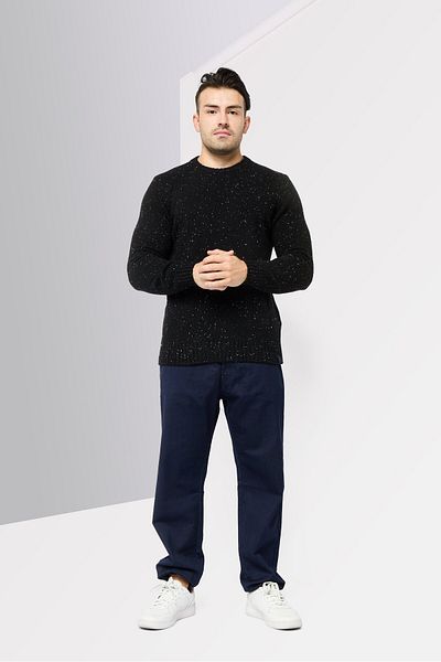 Harmont & Blaine Men Crew Neck Textured Sweater, Black