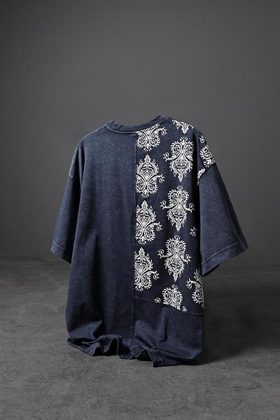 Slatra Ανδρικό μπλουζάκι Indigo Paisley Special Washed Fabric Oversize