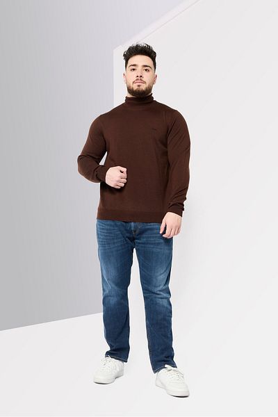 Harmont & Blaine Men Mock Neck Embroidered Logo Sweater, Brown