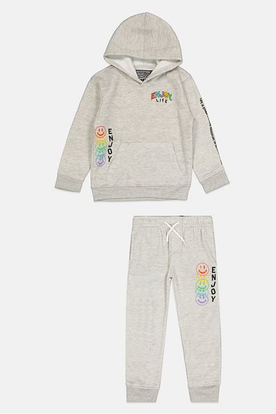 Brooklyn Toddlers Boy 2 Piece Hooded Printed Long Sleeve Sweatshirt And Pant, Light Grey