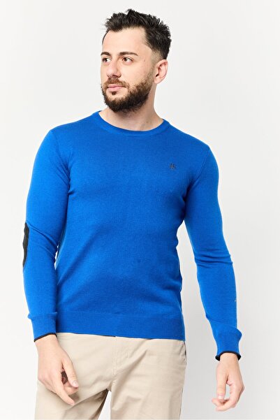 Harmont & Blaine Jeans سترة رجالية بشعار مطرز برقبة دائرية، باللون الأزرق