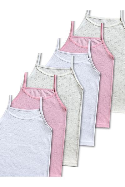 GizaKids 100% Cotton Girl's Thin Strap Jacquard Undershirt Undershirt Underwear Set of 6