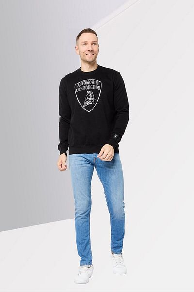 Lamborghini Men Crew Neck Brand Logo Long Sleeves Sweatshirt, Black