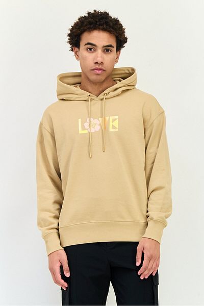Esprit Men Long Sleeves Graphic Print Hoodie, Beige